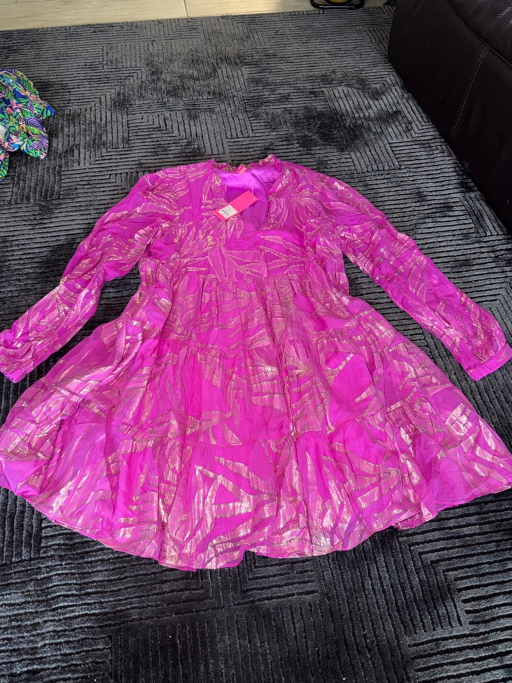 Lilly Pulitzer Metallic Fuchsia Pink Tiered Dress